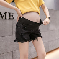 Pregnant women's denim shorts with torn holes on the outside in summer, casual and thin summer pants with wide legs and belly support for early pregnancy