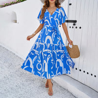 European and American women's casual summer vacation short sleeved printed dress