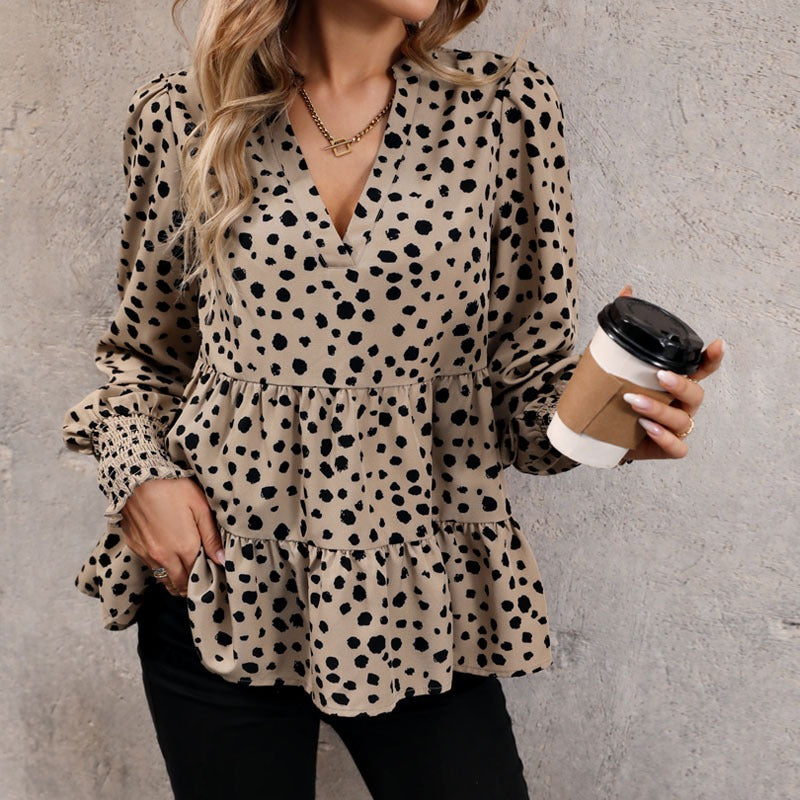 Spring and Autumn European and American Fashion Women's Long sleeved Leopard print Shirt Women's Style
