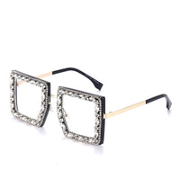 New Square Plain Glasses Hand-Encrusted Fashion Flat Mirror Anti-Blue Light Computer Glasses Frame