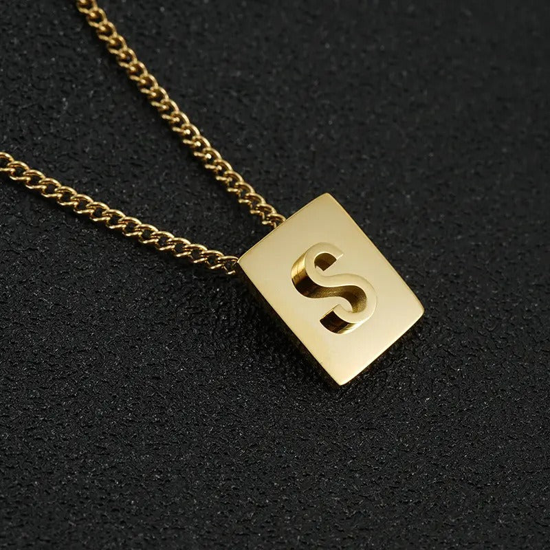 Stainless steel square letter necklace design titanium steel 26 letter necklace for women