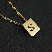 Stainless steel square letter necklace design titanium steel 26 letter necklace for women