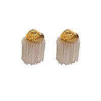 Light luxury personalized metal block tassel earrings, silver needles, fashionable and versatile temperament earrings
