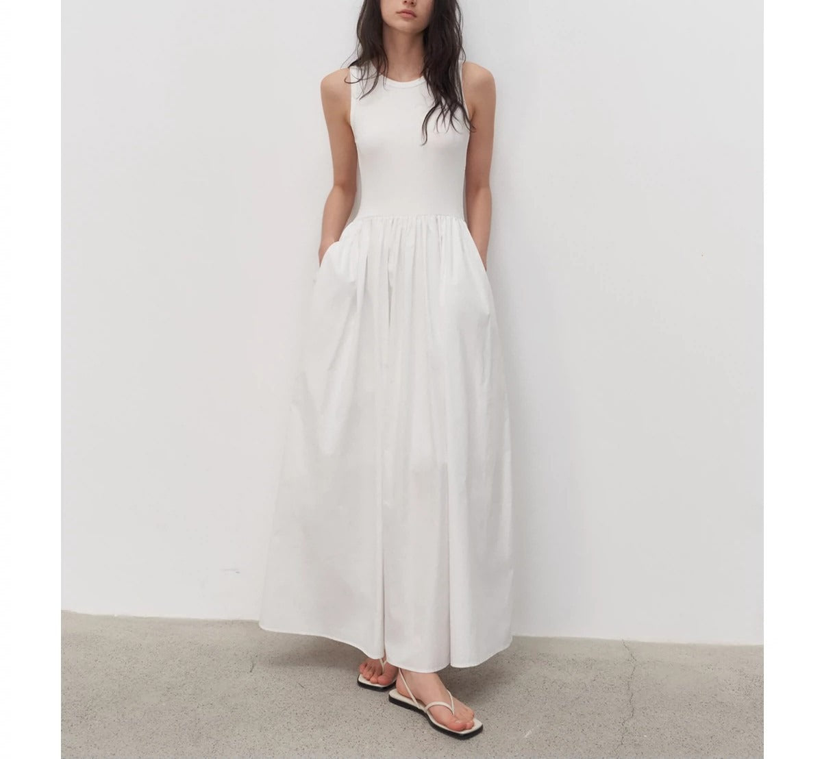 Slim fit sleeveless vest dress, knitted patchwork long skirt for women