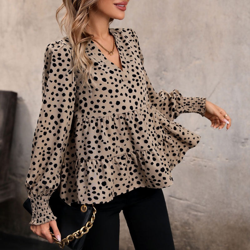Spring and Autumn European and American Fashion Women's Long sleeved Leopard print Shirt Women's Style