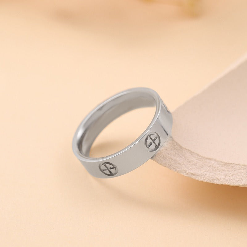 Cross printed metal style ring for women with minimalist design, fashionable and light luxury ring