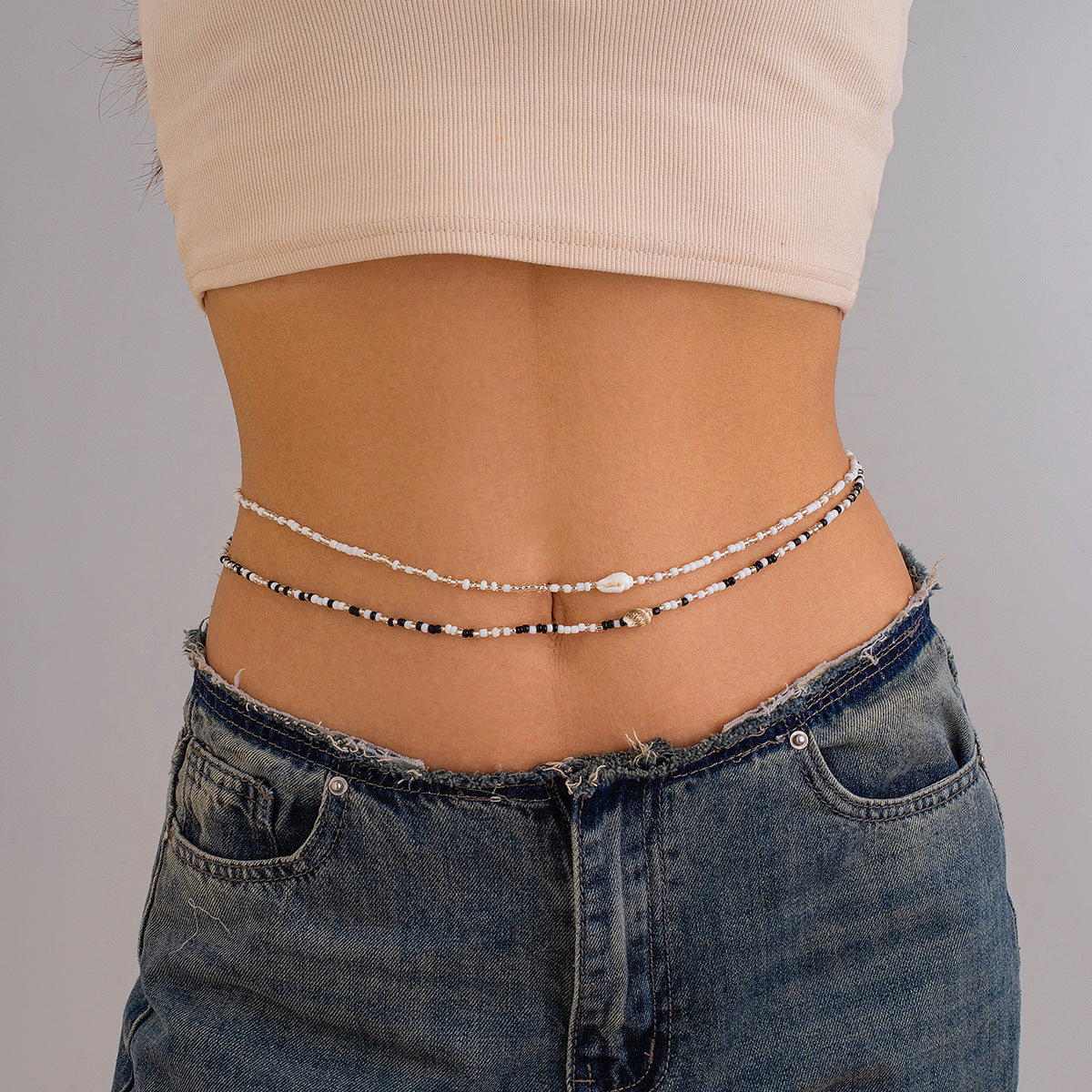 Summer beach rice bead double-layer waist chain waist chain ethnic style elastic bead waist accessory