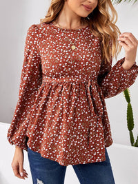 Pregnant women's shirt, floral print, long sleeved round neck button up waist belt, ruffled edge top