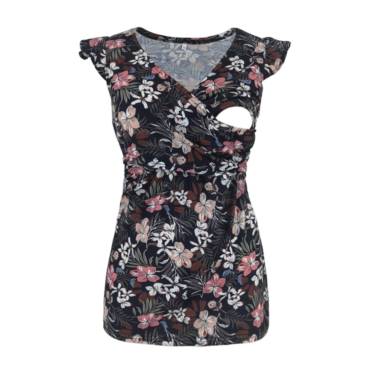 Pregnant women's fashionable printed deep V-neck cross breastfeeding T-shirt