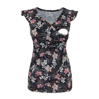 Pregnant women's fashionable printed deep V-neck cross breastfeeding T-shirt