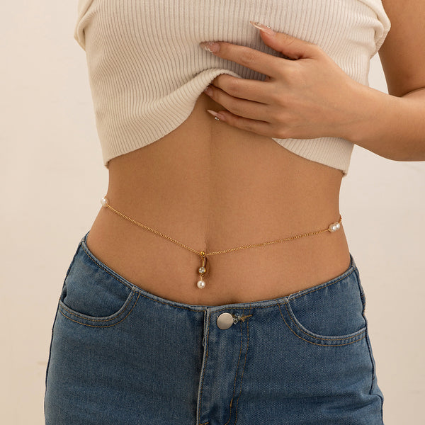 Zircon navel nail body chain sexy imitation pearl tassel chain