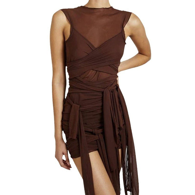 Sexy slim fit mesh dress dopamine summer outfit with a youthful and sweet spicy style