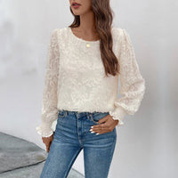 Spring and autumn fashion women's clothing European and American splicing jacquard white shirt for women