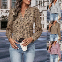 Spring and Autumn Style European and American Women's Multi color Long sleeved Leopard print Shirt for Women