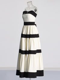 French elegant style large hem strapless skirt