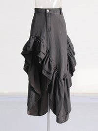 Design feel pleated ruffle edge high waisted skirt for women