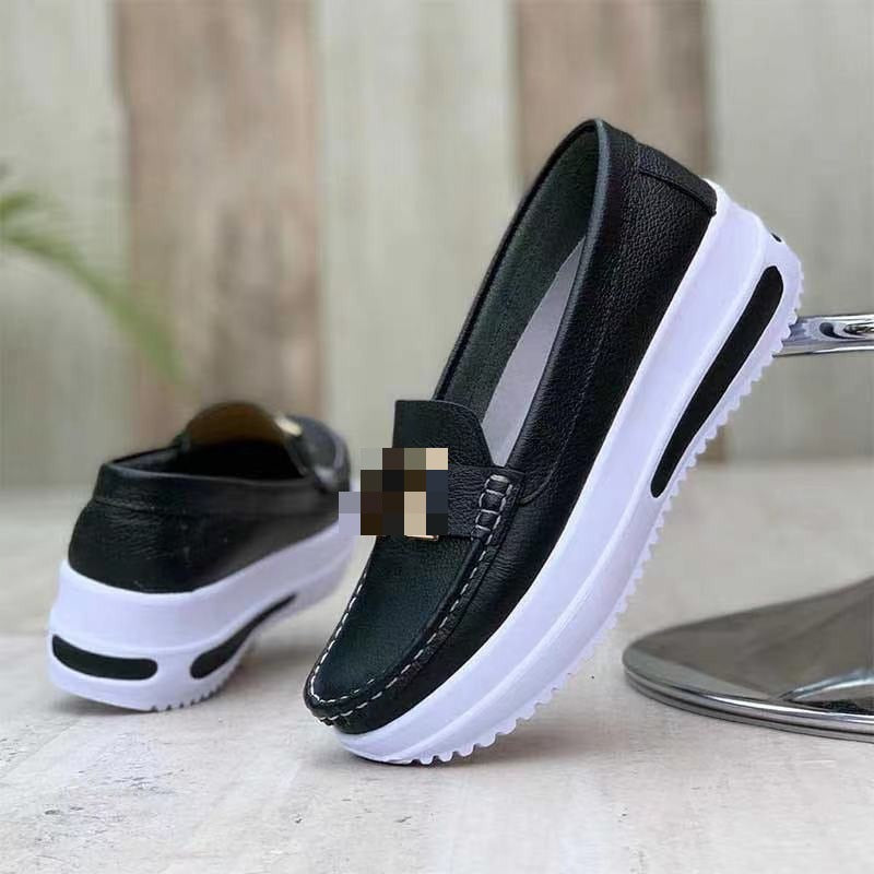 Thick soled round toe solid color women's PU shallow mouthed women's flat sole single shoes