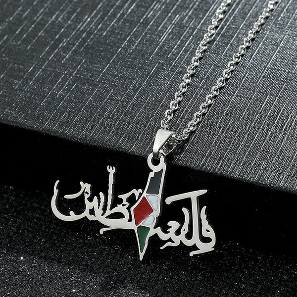 Fashion State of Palestine Map Flag Pendant Necklace Stainless Steel Gold Silver Color Men Women Ethnic Maps Jewelry Gift