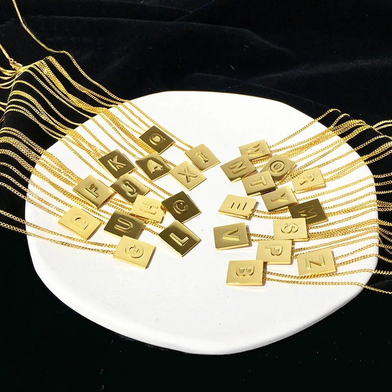 Stainless steel square letter necklace design titanium steel 26 letter necklace for women