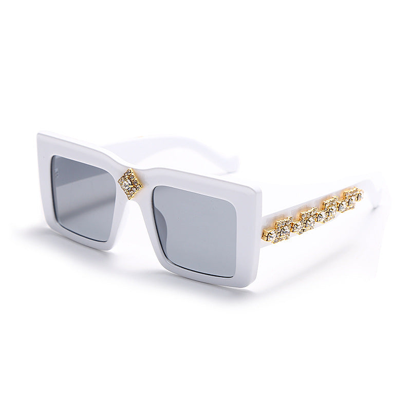 New Flat Top Sunglasses Classic Versatile Retro Diamond Metal Diamond Trend Sunglasses