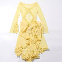 New Solid Color Long Sleeve Perspective Low cut Sexy Dress