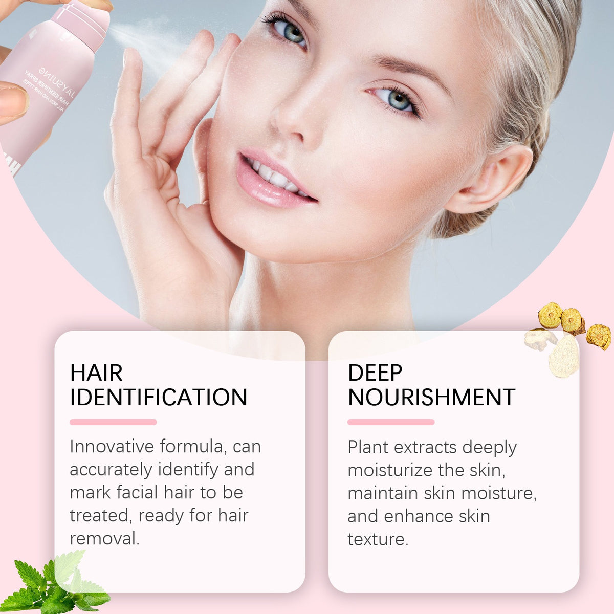 Jaysuing100ml رذاذ معرف الشعر للوجه والحلاقة تركيبة خفيفة رذاذ الوجه إزالة الشعر رذاذ فعال مزيل شعر الوجه 