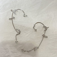 Minimally designed micro inlaid star moon ear hook with super sparkling chain and ear hole free ear clip