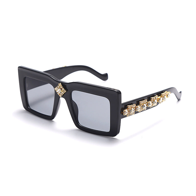 New Flat Top Sunglasses Classic Versatile Retro Diamond Metal Diamond Trend Sunglasses