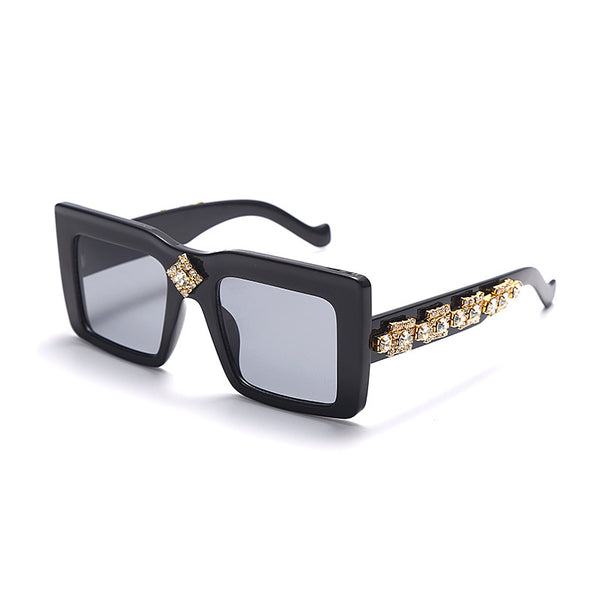 New Flat Top Sunglasses Classic Versatile Retro Diamond Metal Diamond Trend Sunglasses