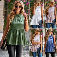 Sleeveless temperament women's clothing, spring and summer collection waist round neck top for women