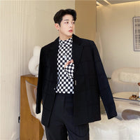 Loose and personalized plaid solid color suit jacket