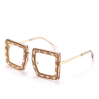 New Square Plain Glasses Hand-Encrusted Fashion Flat Mirror Anti-Blue Light Computer Glasses Frame