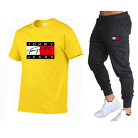 طقم تي شيرت قطني رياضي عصري بأكمام قصيرة، طقم تي شيرت للياقة البدنية للجنسين