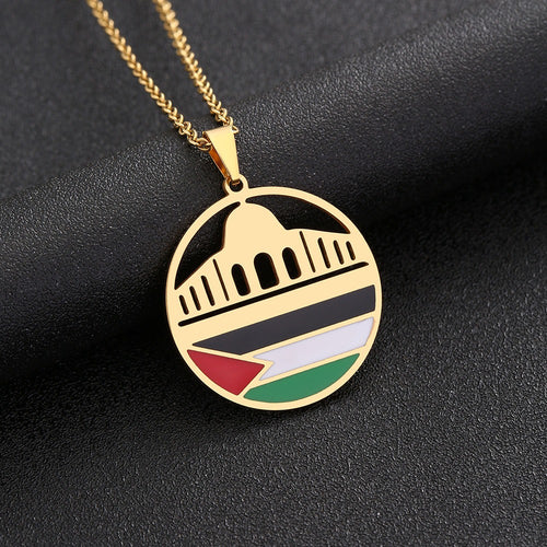 Stainless steel Al Aqsa Temple and Palestinian necklaces, men's and women's sweater accessories