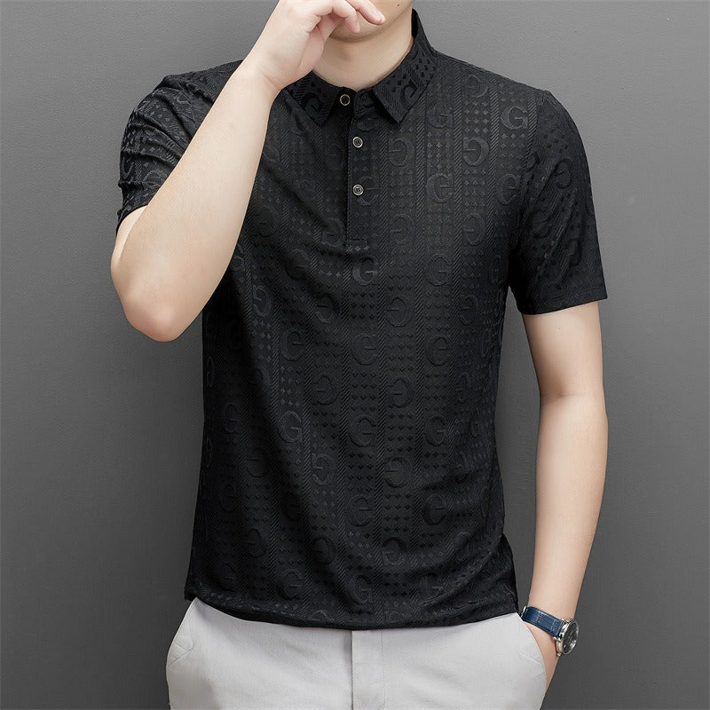 Polo collar fashionable casual short sleeved t-shirt personalized breathable half sleeved top Father's Day