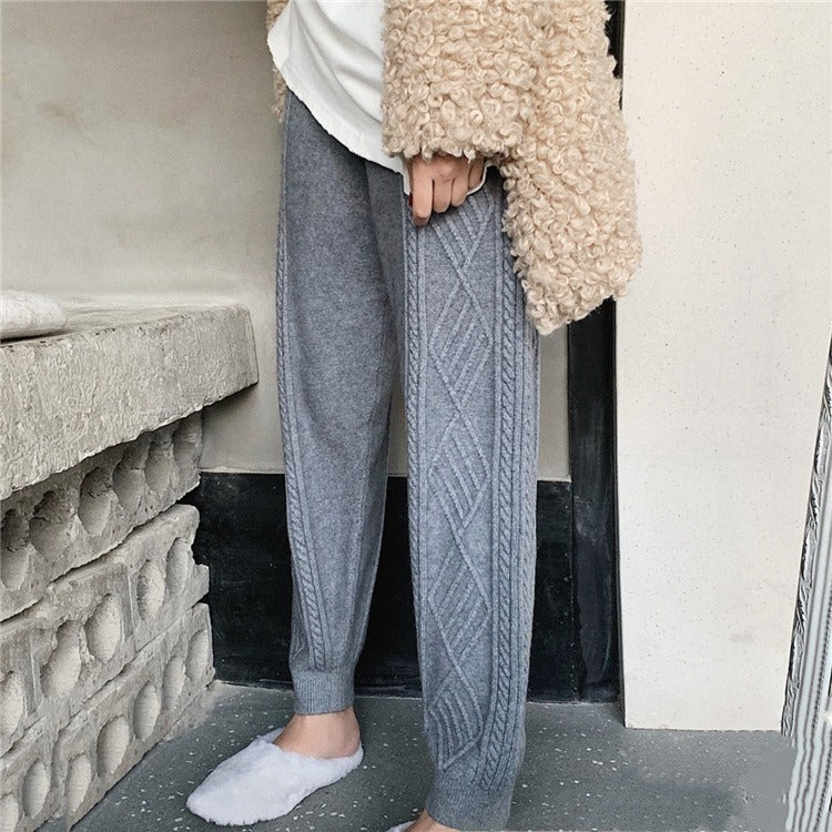 Knitted women's pants New Harun pants Elastic waist casual Fried Dough Twists small leg radish pants for women