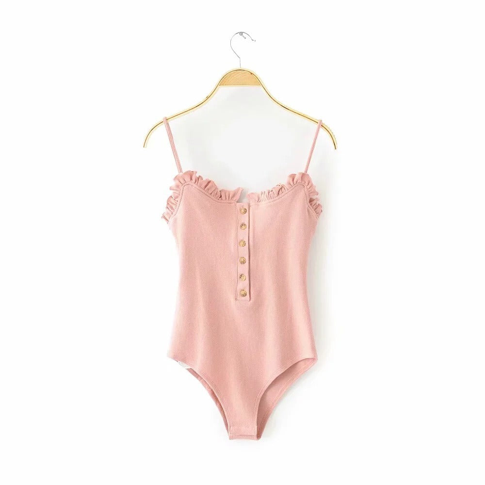 Mushroom edge open cut jumpsuit women's breasted camisole vest