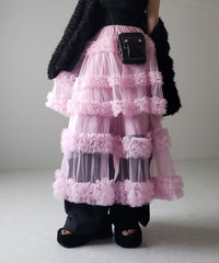 Japanese style half length skirt for women with anti glare three-layer handmade patchwork mesh A-line skirt