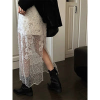 Fashionable and westernized heavy industry half skirt, versatile floral gauze skirt