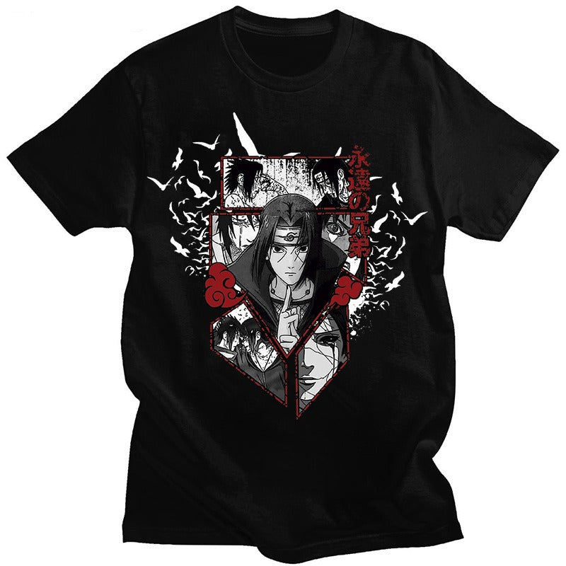 Japanese anime Naruto Uchiha Itachi print summer cotton handsome European men's short sleeved personalized T-shirt