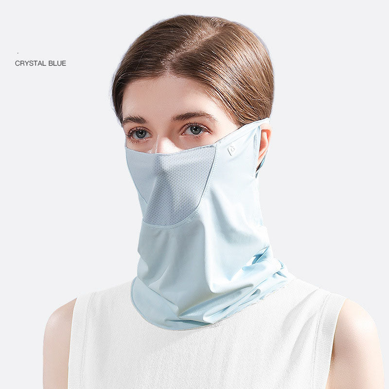 Ice Silk Sunscreen Mask Sunshade Female Summer Anti-Ultraviolet Quick-Drying Neck Cover Cold Face Protection Neck Hanging Ear Headband