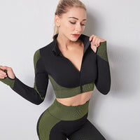 European and American seamless sexy zipper sports yoga suit autumn and winter hip lifting high elastic fitness sports yoga cloth