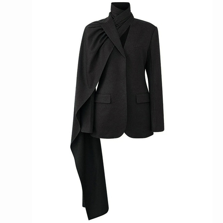 Scarf collar suit for autumn and winter, new variety of wearing methods, versatile and slimming design, casual jacket