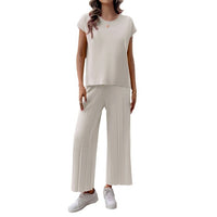 Spring and summer European and American women's clothing temperament casual solid color sweater set