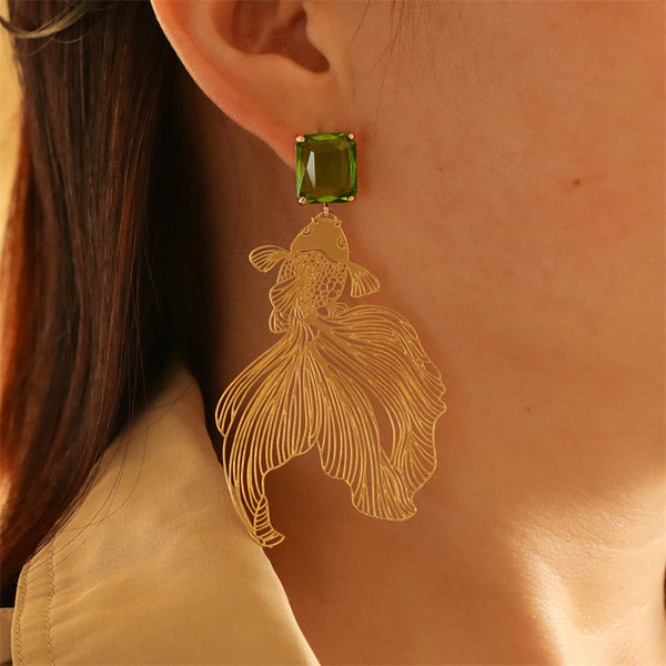 Handmade carved goldfish earrings