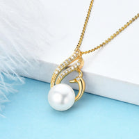 Little Swan White Freshwater Pearl Necklace Women's Fashion and Elegance Gold Wrapped Pendant