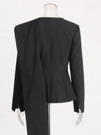Round necked waistband for slimming and ruffled edge, a niche design for a scarf style suit jacket for women