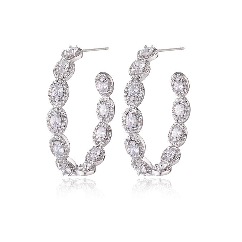 Exaggerated Zircon Stone Earrings for Women's C-shaped Dense Set Earrings with Micro Set Oval Zircon Stone Earrings for Women's