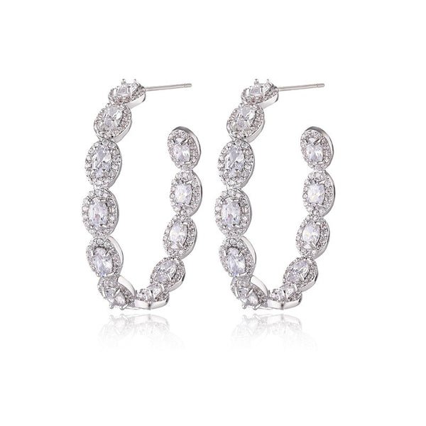 Exaggerated Zircon Stone Earrings for Women's C-shaped Dense Set Earrings with Micro Set Oval Zircon Stone Earrings for Women's