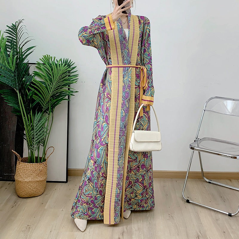 New Pleated Printed Robe Middle East Dubai Elegant Cardigan Outwear